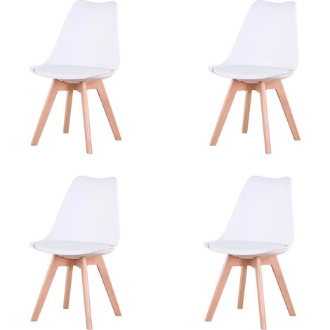 Ensemble de 4 chaises de salle à manger médiévales nordiques, siège rembourré en PU, pieds en bois de hêtre, chaises de bureau pour salle à manger, chambre à coucher, balcon, Restaurant, Blanc (1/5)
