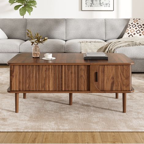 Tavolino elevabile con anta scorrevole e vano contenitore, MDF noce, 100x48 cm OKMYHOME (1/5)