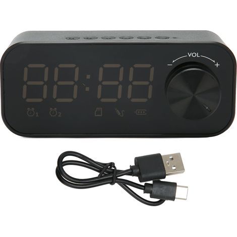 Réveil Bluetooth avec Radio, Affichage LED Numérique, Subwoofer et Design Miroir Mini pour Chambre - Noir (1/5)
