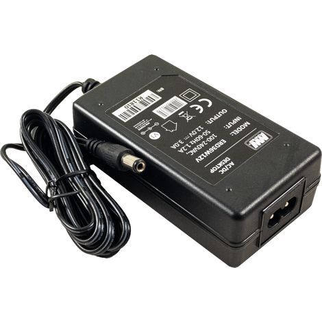 ERD36W12V: Potenza microonde: 12 V/3 A/36 W, da tavolo, presa CA: IEC C8, spina CC: 2.1/5.5 (+) dritta, senza cavo CA