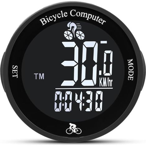 Compteur de vélo sans fil rond, fond noir avec affichage blanc - Dugt (1/5)