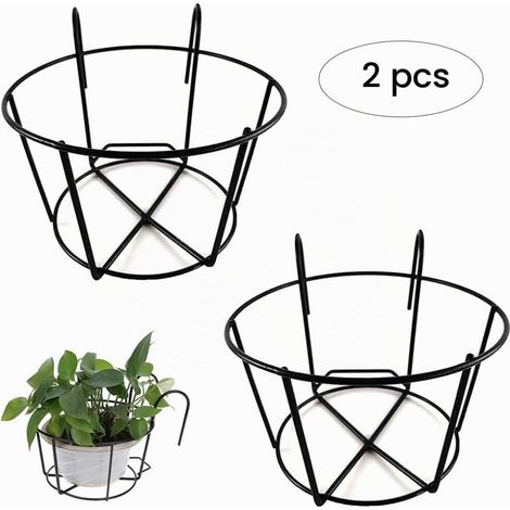 Clôture – 2 exemplaires Support Fleurs Rond Crochet, Jardinière Balcon, Pot Métal Suspendu, Convient pour Balcon, Jardin (1/5)