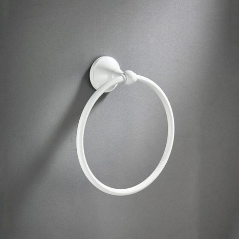 Anneau porte-serviettes blanc, accessoire de salle de bain mural en anneau en tissu en laiton, laque blanche (1/5)