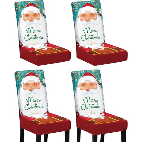 Housses de chaise universelles de Noël - Lot de 4 housses de chaise de salle à manger extensibles, housses de chaise de Noël amovibles (1/5)