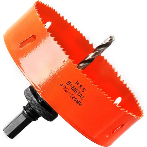 Scie Cloche Bi-métal 125 mm, M42 HSS Bimétallique Scie Trèpan avec Foret de Centrage pour Perceuse à Percer pour Fer, Aluminium, Bois, Cloison Sèche, Tuyau, Panneau de Fibres de Bois/Orange (1/5)