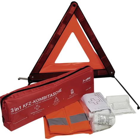 HP Autozubehör 10047 Verbandtasche Inkl. Warndreieck, Inkl. Warnweste Pkw, Motorrad, Bus, Lkw, Quad