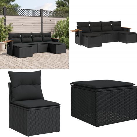 Salon de jardin 6 pcs avec coussins noir résine tressée - Salon De Jardin - Meuble Extérieur - Résine Tressée - Salon D'extérieur - Mobilier De Jardin - Home & Living (1/5)