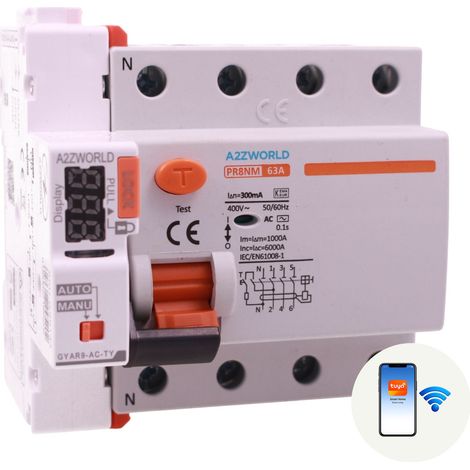 RCCB Interruttore Differenziale Puro Trifase WIFI Con Riarmo Automatico, Tipo AC 3P+N 5M 6000A 63A AC 400V IP20 IEC61008-1 PR8NM, Disponibili 30mA 300mA (300mA) (1/3)