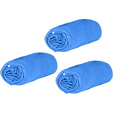 Lot de 3 serviettes de plage à séchage rapide, douces, bleues, portables, respirantes et agréables pour la peau, idéales pour la salle de sport, le sport et les activités de plein air.