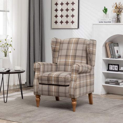 Wingback Chair Fireside High Back Armchair - Natural Check