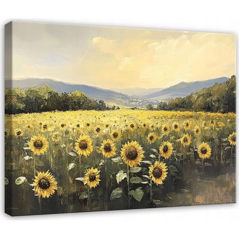 tableau fleurs prairie de tournesols pour chambre salon cuisine sur toile 40x30 (1/3)