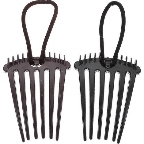 Set mit 4 schlichten, fontänenförmigen Haarkämmen, Haargummis, dekorativen Haarspangen, schwarz und kaffeebraun – M (1/3)