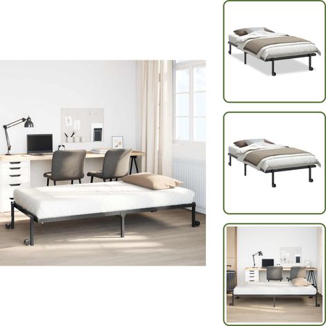 Cadre de lit sans matelas pliable noir 100x200 cm acier - Cadre De Lit - Cadres De Lit - Cadre De Lit En Métal - Cadre De Lit Simple (1/5)