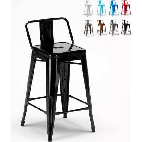 Tabouret de bar cuisine industriel en acier avec dossier h61cm Steel Top - Noir