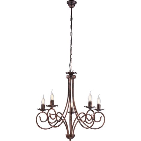 Lampadario a sospensione in ferro Nero DECO Rame cinque luci 57x h60 cm (1/3)