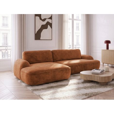 BOBOCHIC - Canapé d'angle convertible CELESTE tissu lisse Angle gauche  Orange (1/5)