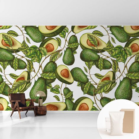Tapete Vliestapete mit Kleber- abwaschbar - Raumgestaltung  Schlafzimmer Wohnzimmer Tapete Avocado-Muster 416x254 cm (1/5)