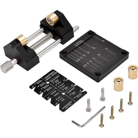Kit d'affûtage pour ciseaux à bois et lames de rabot, comprenant un guide d'affûtage, un gabarit d'angle et des outils pour le travail du bois. (1/5)