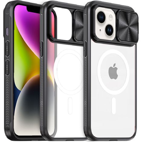 Custodia per iPhone 15 Plus, con cursore per fotocamera e MagSafe, nera (1/5)
