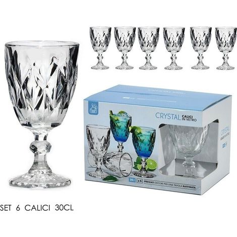Set 6 Calici Crystal 30 Cl In Vetro Trasparente Elegante Per Bibite Vino Acqua