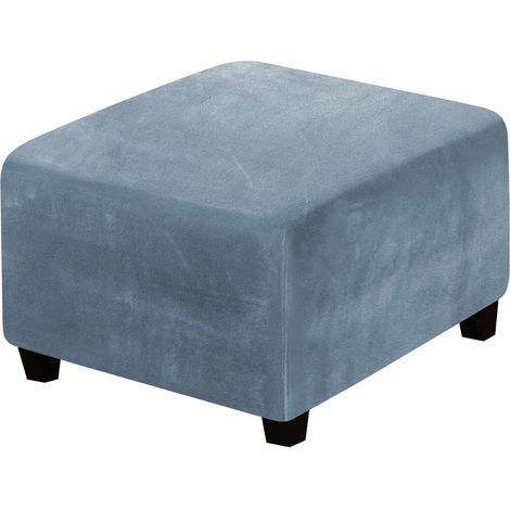 Housse de protection en velours pour ottoman, repose-pieds carré extensible, housse de protection de meubles avec élastique en bas pour salon, chambre à coucher (gris bleu) (1/5)