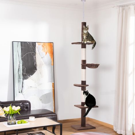 Árbol rascador para gatos de altura regulable 230-260 cm, 5 niveles, postes de sisal, marrón HAVRYA (1/5)