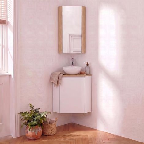 Conjunto de lavamanos de esquina con lavabo, grifo y armario de baño SORRENTO