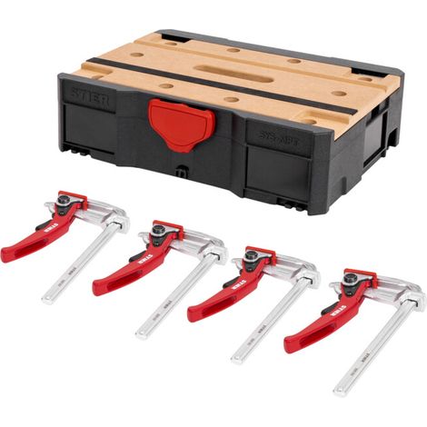 Stier – Kit Systainer MFT T-Loc – Établi modulable avec 4 serre-joints à serrage rapide – Pour fixation sûre de rails de guidage