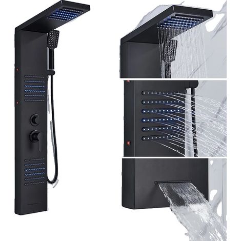 Colonne de Douche Système de Pluie LED, Panneau de Douche Noir Mat avec Jets de Massage, Bec de Cascade pour une Expérience de Spa (1/2)