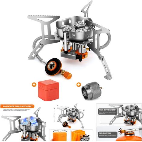 Réchaud à gaz mini portable extérieur en acier inoxydable 5.9"3.35" Réchaud de Camping à Gaz,6800 W Coupe-Vent et avec Allumage Piézo-électrique pour Camping/Randonnée/Pique-Nique (1/5)