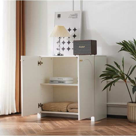 Credenza moderna bianca 80x40x80 cm in pannelli di legno con vano contenitore - FLORAGRACE (1/5)