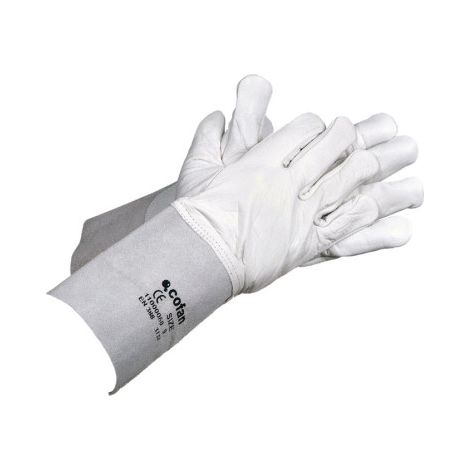 Guantes de vacuno con manguitos de 13 cm de Piel de serraje T-10 (Blíster Unidad)