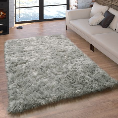 Paco Home Kunstfell Fellteppich Imitat Teppich Hochflor Sitzkissen Herzform Rund Fell Form 40x60 cm, Grau (1/5)