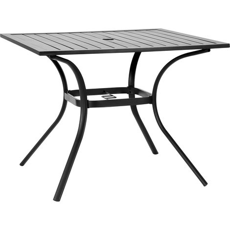 Table de jardin carrée métal 94 cm avec trou pour parasol, mobilier d'extérieur tout temps pour terrasse et jardin, noir (1/5)