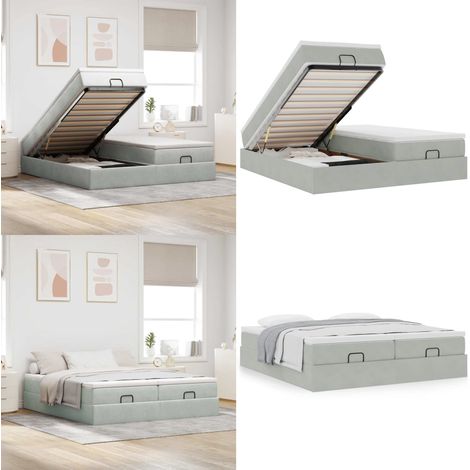 Ottoman-Bett mit Matratzen Hellgrau 180x200 cm Samt - Matratzenbett - Samtbett (1/5)