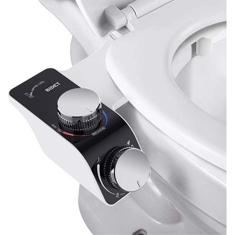 Bidet à double jet chaud/froid, bidet facile à installer, chasse d'eau sans électricité, alternative intelligente au siège de toilette. (1/5)