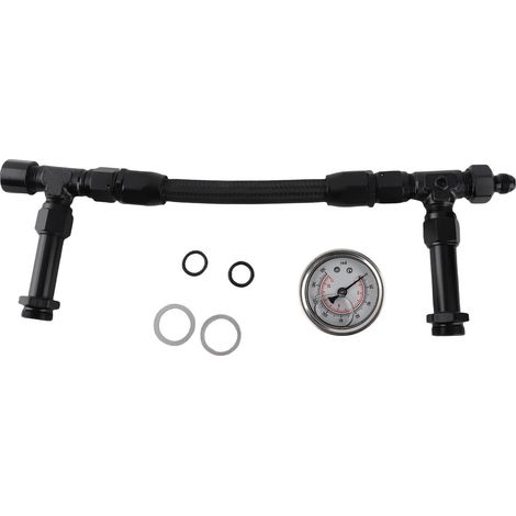 Kit Tuyau Carburant AN8 Ortviai 4150 Double Entrée Aluminium Noir avec Manomètre Intégré pour Carburation Haute Performance (1/5)