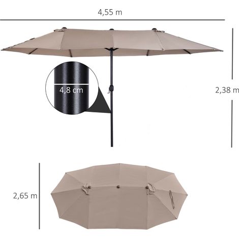 Outsunny Parasol double marron 4,6x2,7x2,4m, manivelle acier 180g/m² (1/5)