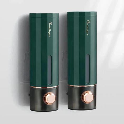 (Lot de 2 verts) Distributeur de savon mural non perforant 450 ml - Fixation adhésive pour gel hydroalcoolique, shampoing et gel douche - Usage domestique et hôtelier (1/5)