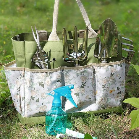 Lot de 9 Outils de Jardin ergonomiques en Acier Inoxydable avec Sac de Transport Floral, Gants de Jardin et Vaporisateur Coffret pour Homme et Femme (1/5)