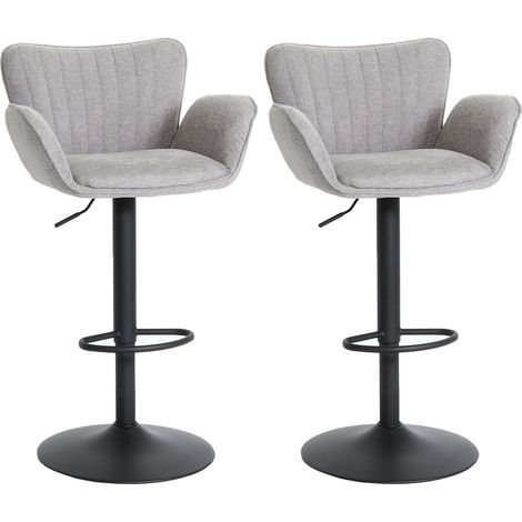 Lot de 2 tabourets de bar HWC-M67, chaise de bar, avec accoudoirs repose-pieds pivotant tissu/textile fer - gris clair p (1/5)
