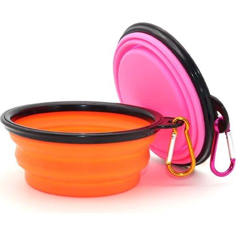 Ciotole pieghevoli per cibo e acqua per cani, set da 2, ciotole portatili con moschettone, facili da portare in viaggio (taglia piccola) (1/5)
