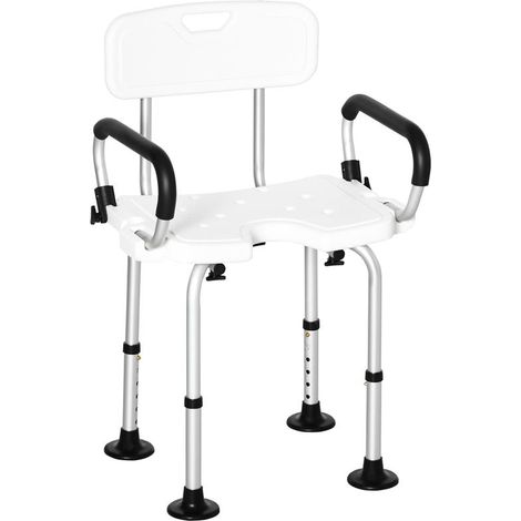 SEDIA PER DOCCIA PER ANZIANI. DISABILI E DONNE INCINTE IMBOTTITA CON FORMA A U. 54X52X70-82CM. BIANCO (1/5)