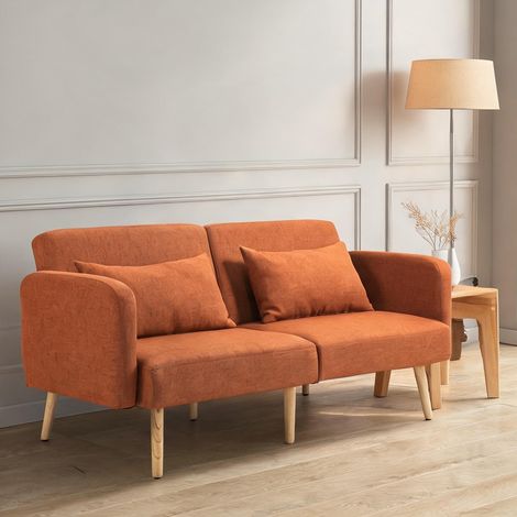 Canapé convertible marron en tissu effet lin 170 x 83 x 80 cm (1/5)