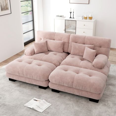 Sofá rinconero modular de chenilla rosa, 220 x 145 x 81 cm HAVRYA (1/5)