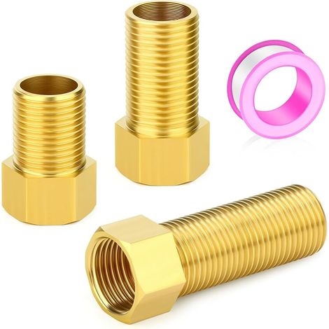 3 Pièces Extension Brass Pipe Fitting, 1/2" Female to 1/2" Male Pipe Hex Bushing Adapter Converter Adapter, 40mm/50mm/70mm