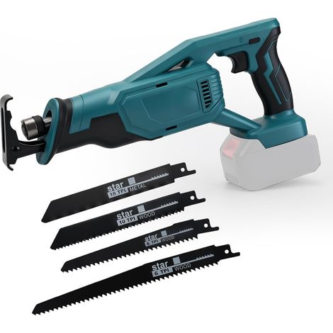 Akku Säbelsäge für Makita 18V Akku, Max 3200 U/min, 4 Sägeblätter, Ohne Akku, 21V Kabellose Elektrisch Säbelsäge, Variabler Drehzahl, 27mm Hublänge, Reciprosäge Sägen zum Schneiden von Metall Holz PVC (1/5)