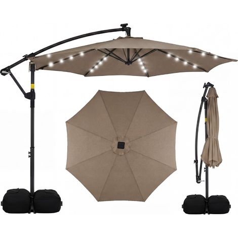 Solar LED Cantilever Umbrella, 360 Rotating, Brown, 300x240 cm (1/5)