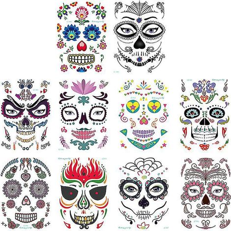 10 feuilles d'autocollants pour le visage d'Halloween, pour les décorations d'Halloween (1/3)