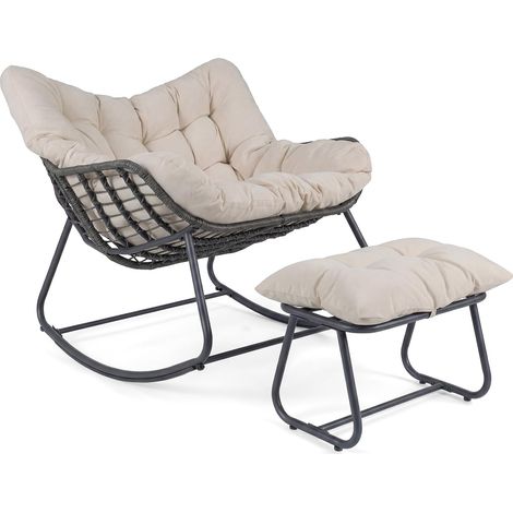 COSTWAY Sedia Poltrona Dondolo Esterno Interno Poggiapiedi Sgabello Pouf Cuscini Giardino Terrazzo Balcone Sospesa Vimini Rattan Comoda Morbida Classica Camer (1/5)